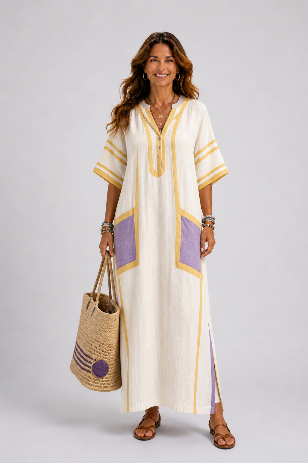 Zafira | Robe maxi à poches à manches courtes en V