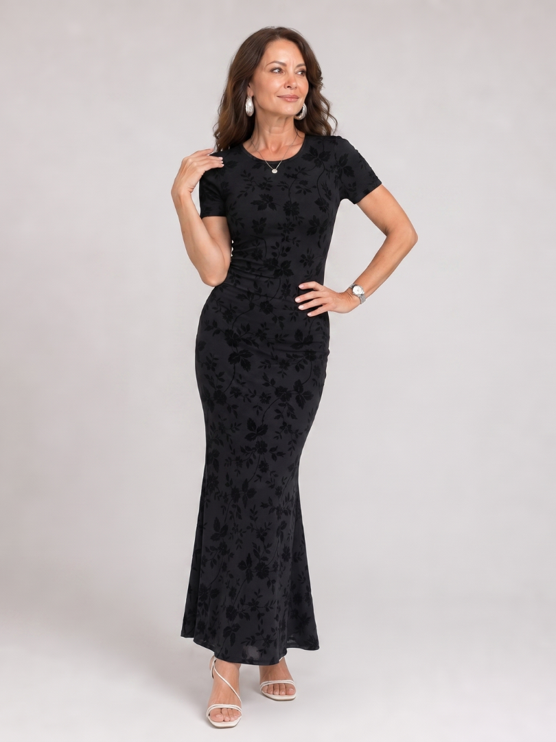 Marie | Robe Midi à Col Rond et Manches Courtes