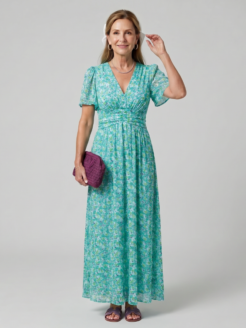 Juna | Robe midi à manches courtes avec imprimé floral