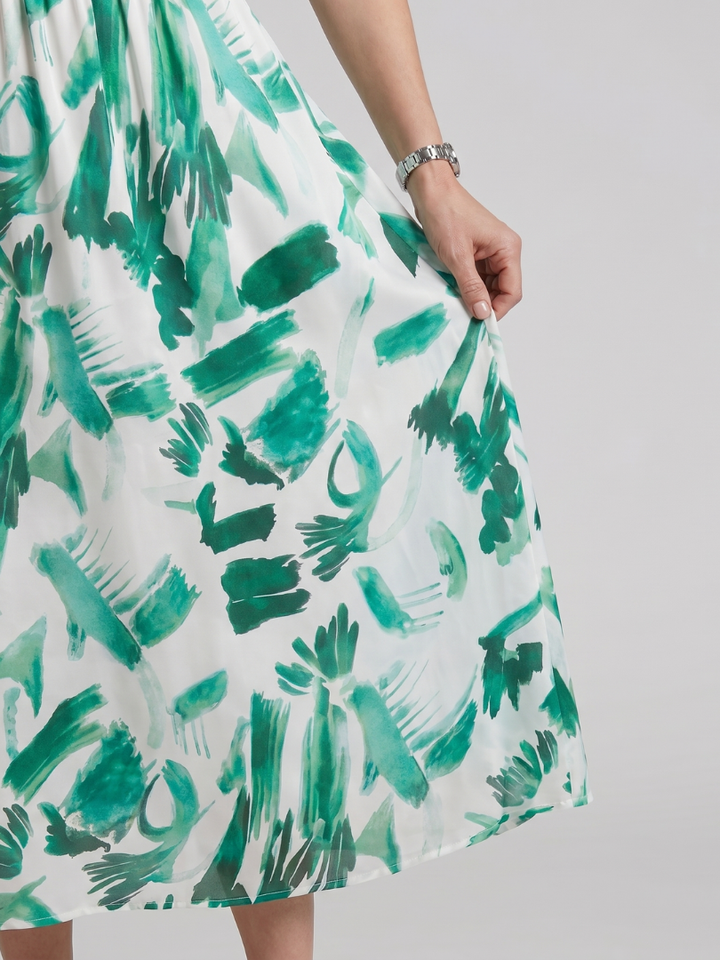 Candlia | Robe Midi à Imprimé Abstrait et Manches Bouffantes en V