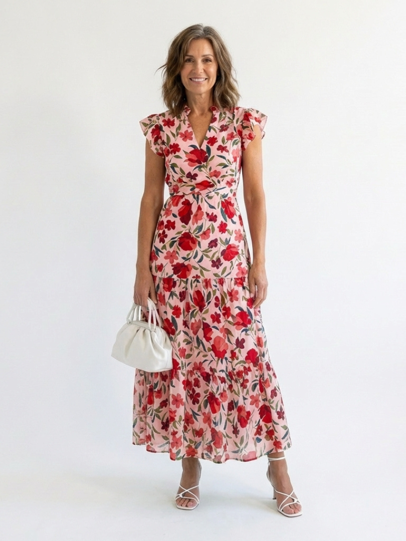 LILA | ROBE MIDI TIERED À COL V FLORAL