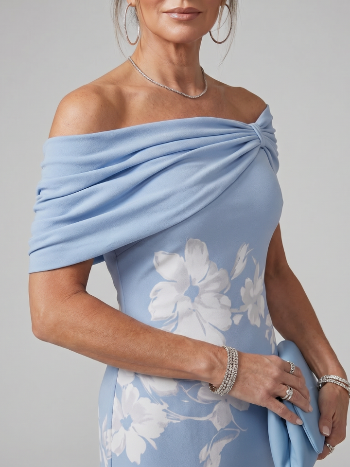 Cosma | Robe Midi à Encolure Drapée Hors Épaule