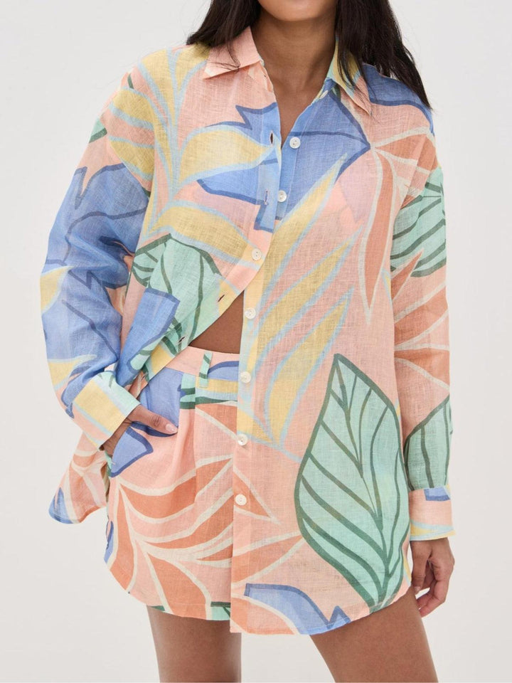 Amandine | Ensemble Court Imprimé Feuille Tropicale