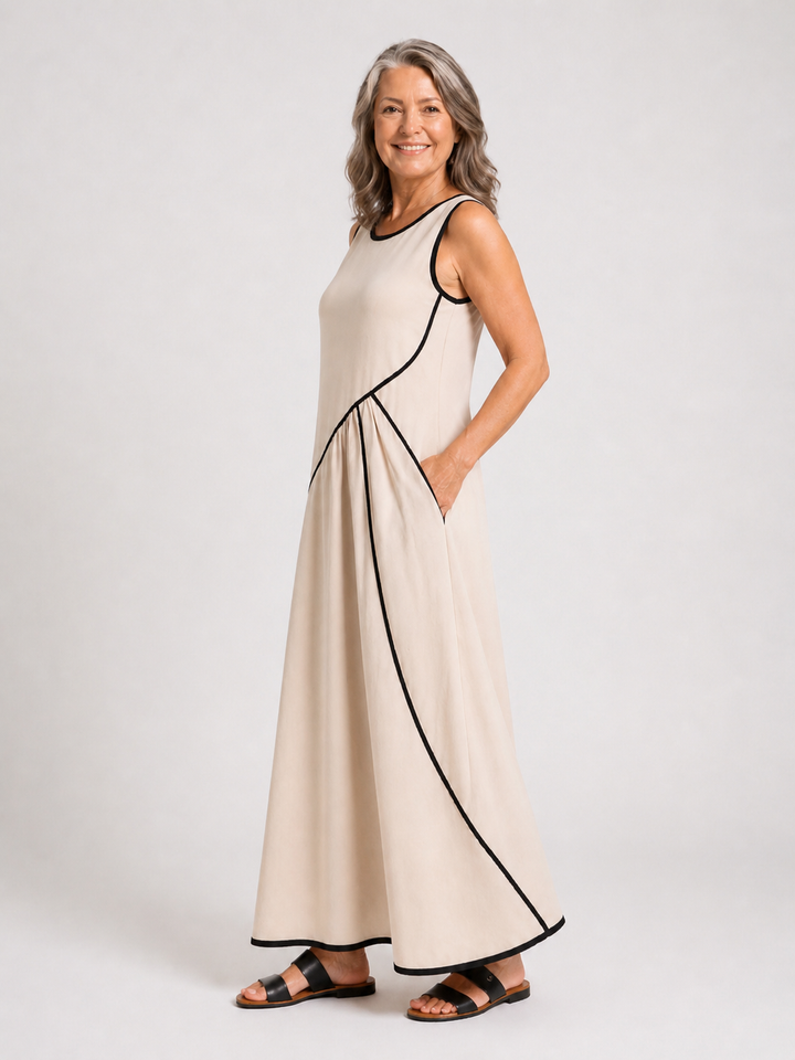 Soleia | Robe Maxi Drapée Sans Manches à Col Rond