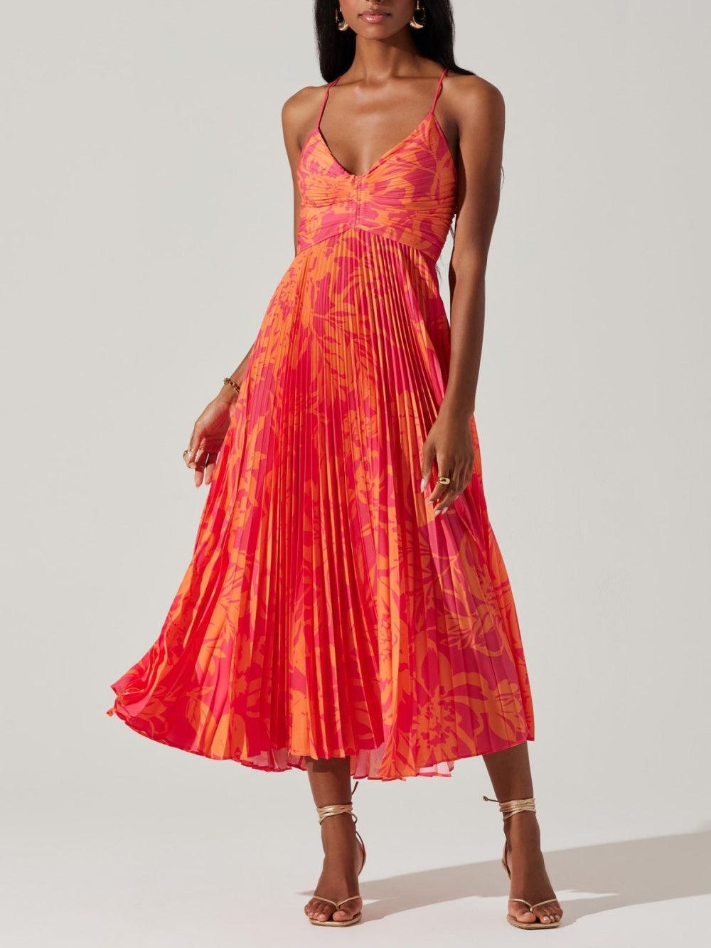 Heather | Robe Midi Plissée à Imprimé Floral Élégant Chic Côtier