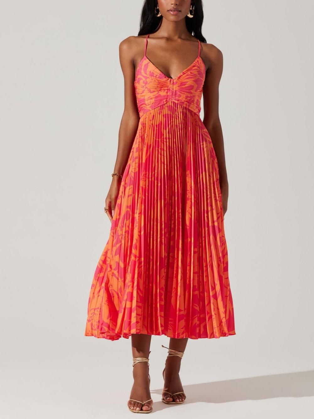 Heather | Robe Midi Plissée à Imprimé Floral Élégant Chic Côtier