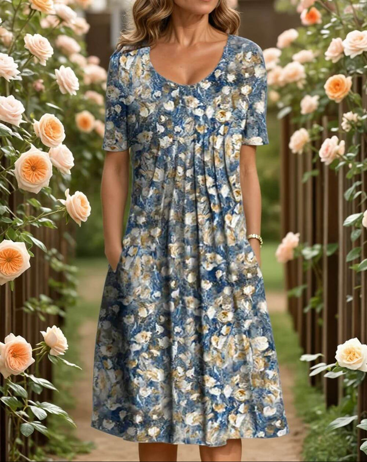 Agnes- Robe fleurie élégante avec une coupe conviviale pour le ventre