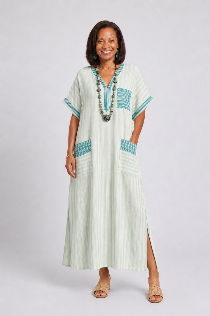 Velis | Robe Midi à Rayures avec Col en V et Poches