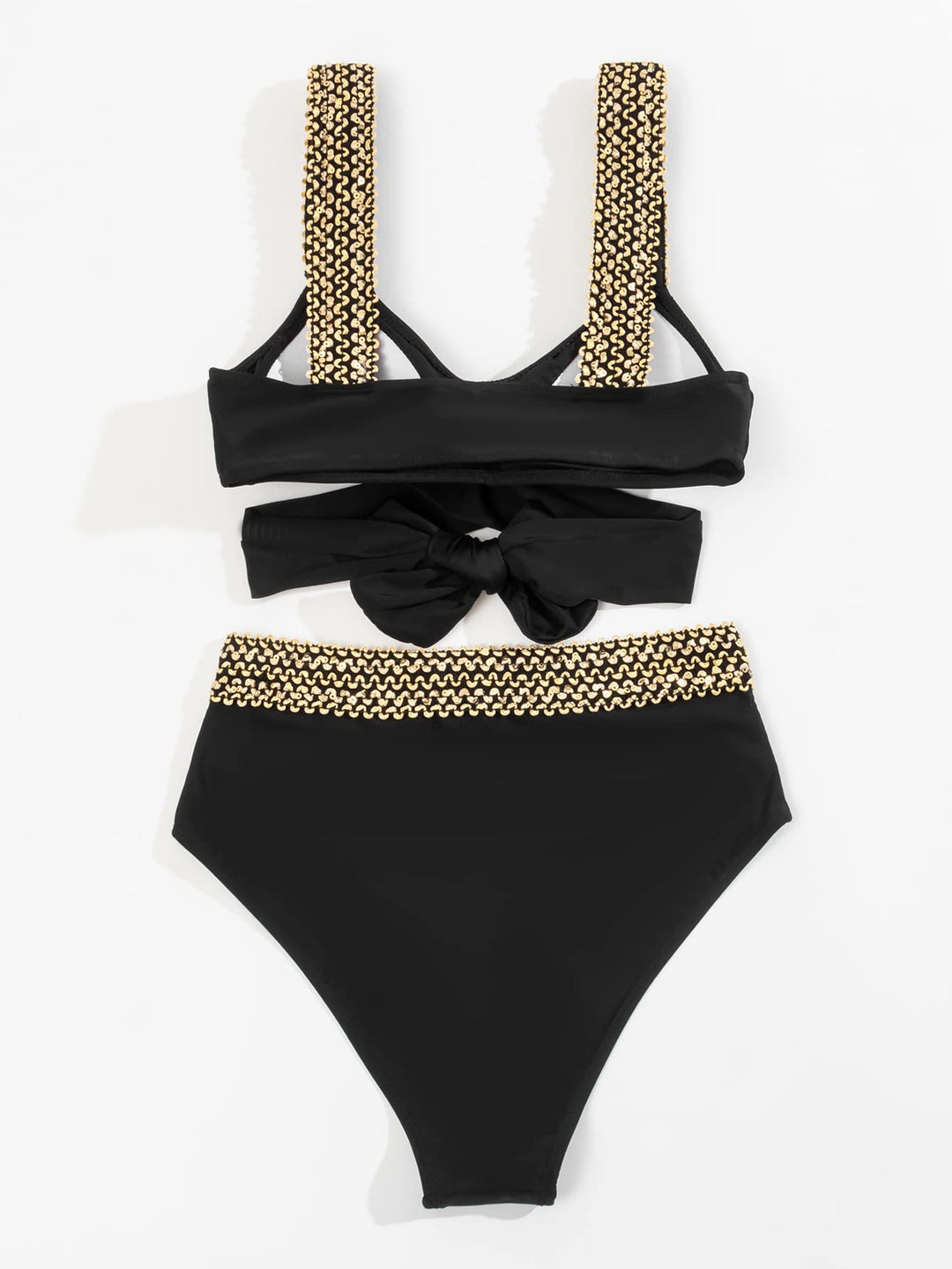 Bikini Complet Taille Haute avec Détails Dorés