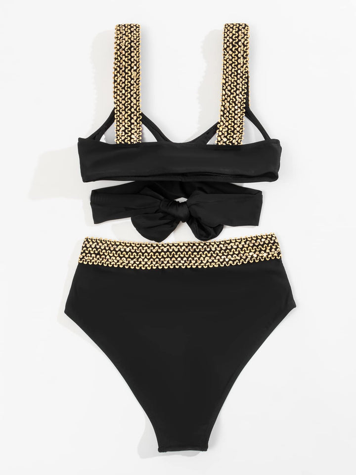 Bikini Complet Taille Haute avec Détails Dorés