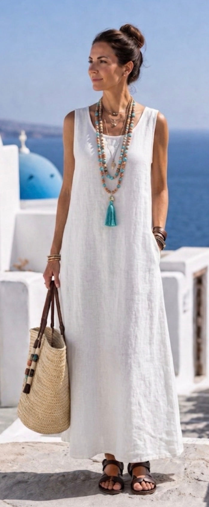 Ismera | Robe Midi Détendue Sans Manches à Col Rond