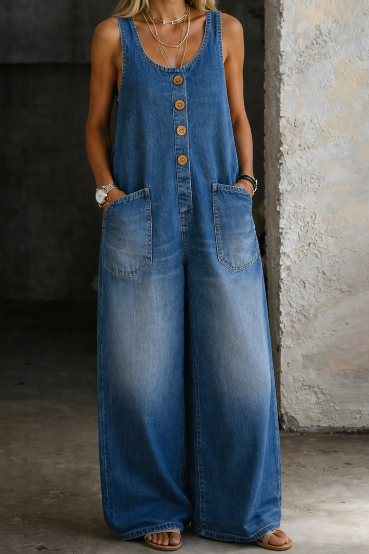 Saylor | Salopette en denim en coton vintage délavé