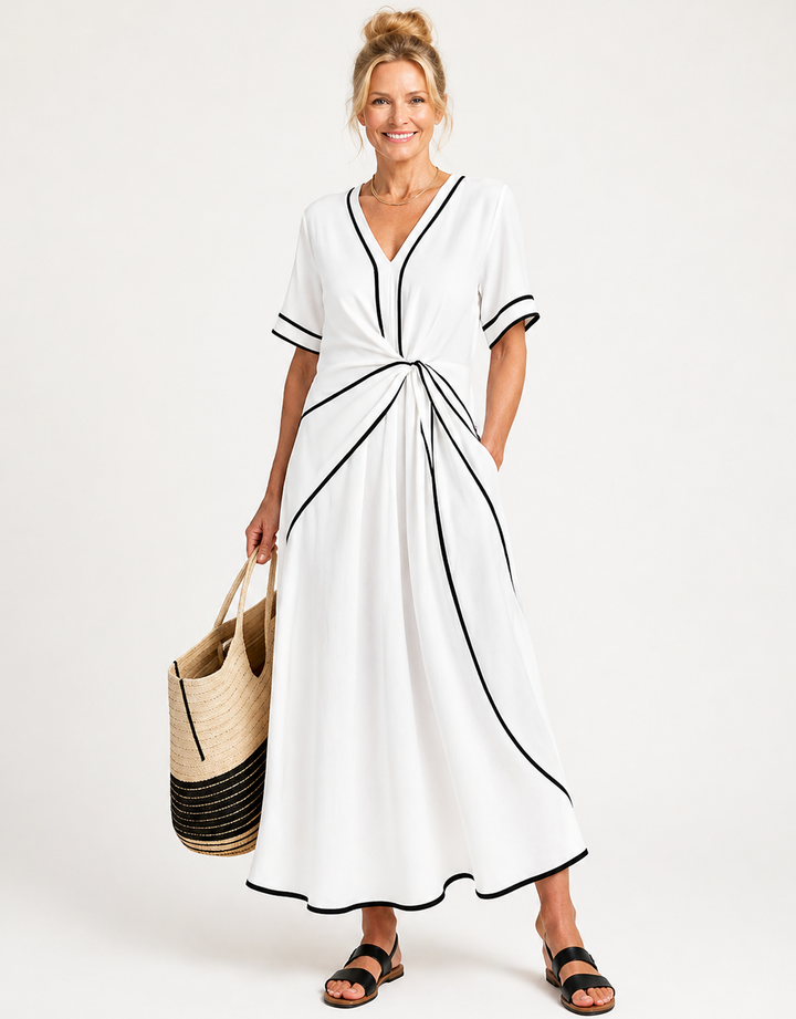 Linnea | Robe midi à manches courtes et décolleté en V