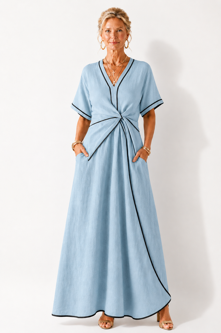 Linnea | Robe midi à manches courtes et décolleté en V