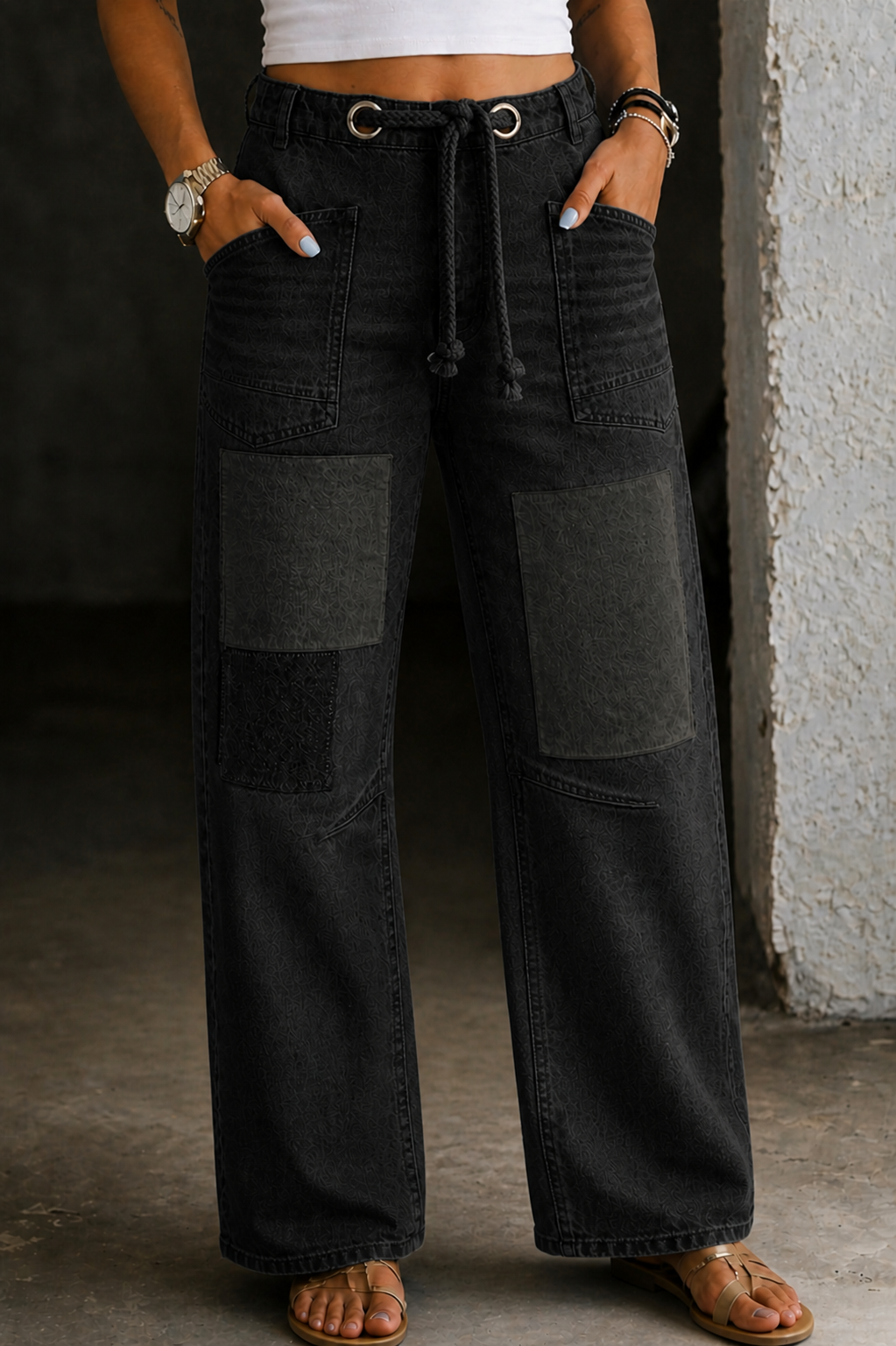 Margaret | Jean à cordon de serrage en patchwork