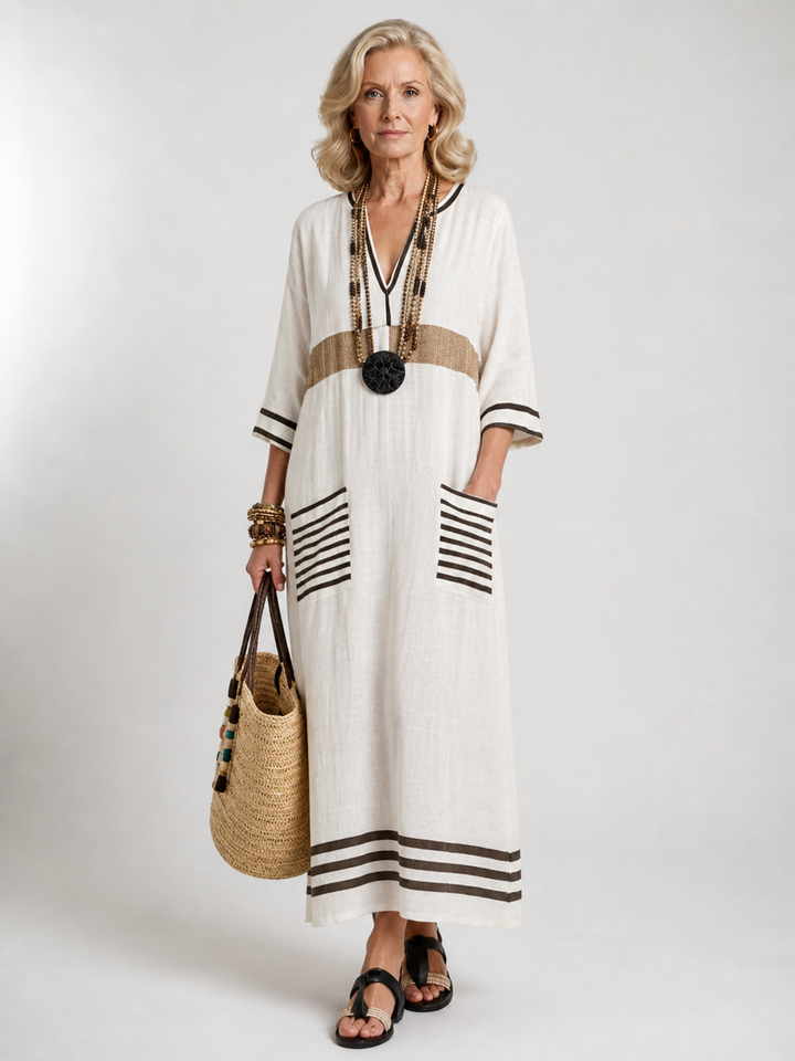 Noemi | Robe maxi à manches mi-longues et poche en V