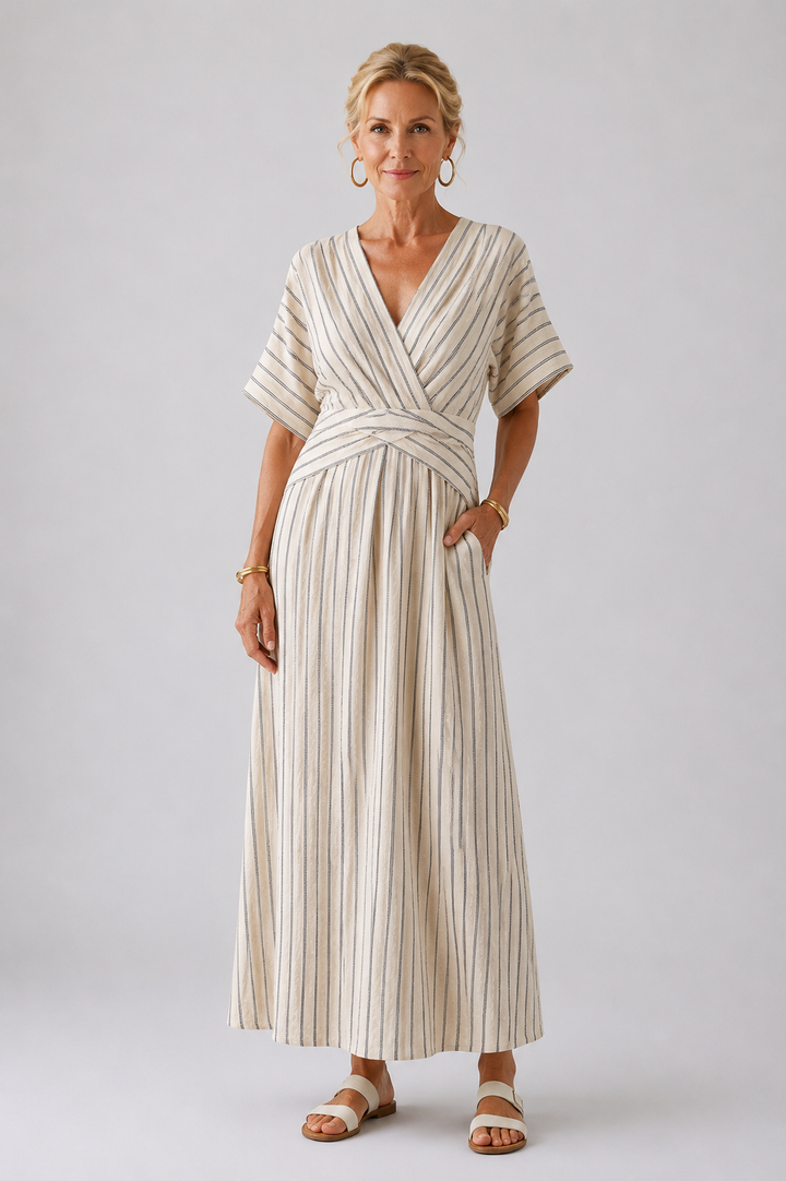 Cressida | Robe midi croisée à manches courtes et décolleté en V