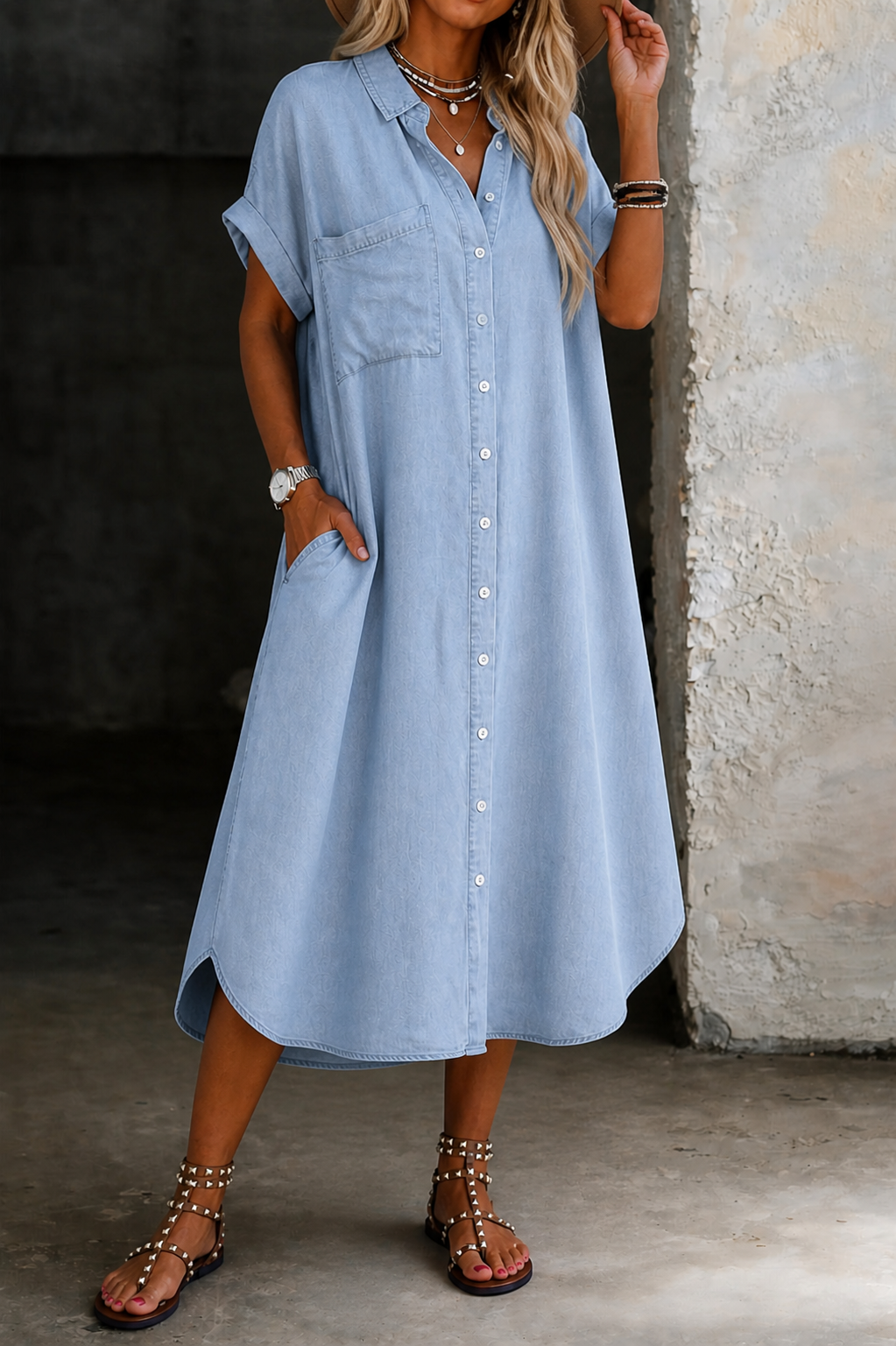 Karen | Robe Chemise en Denim Légère