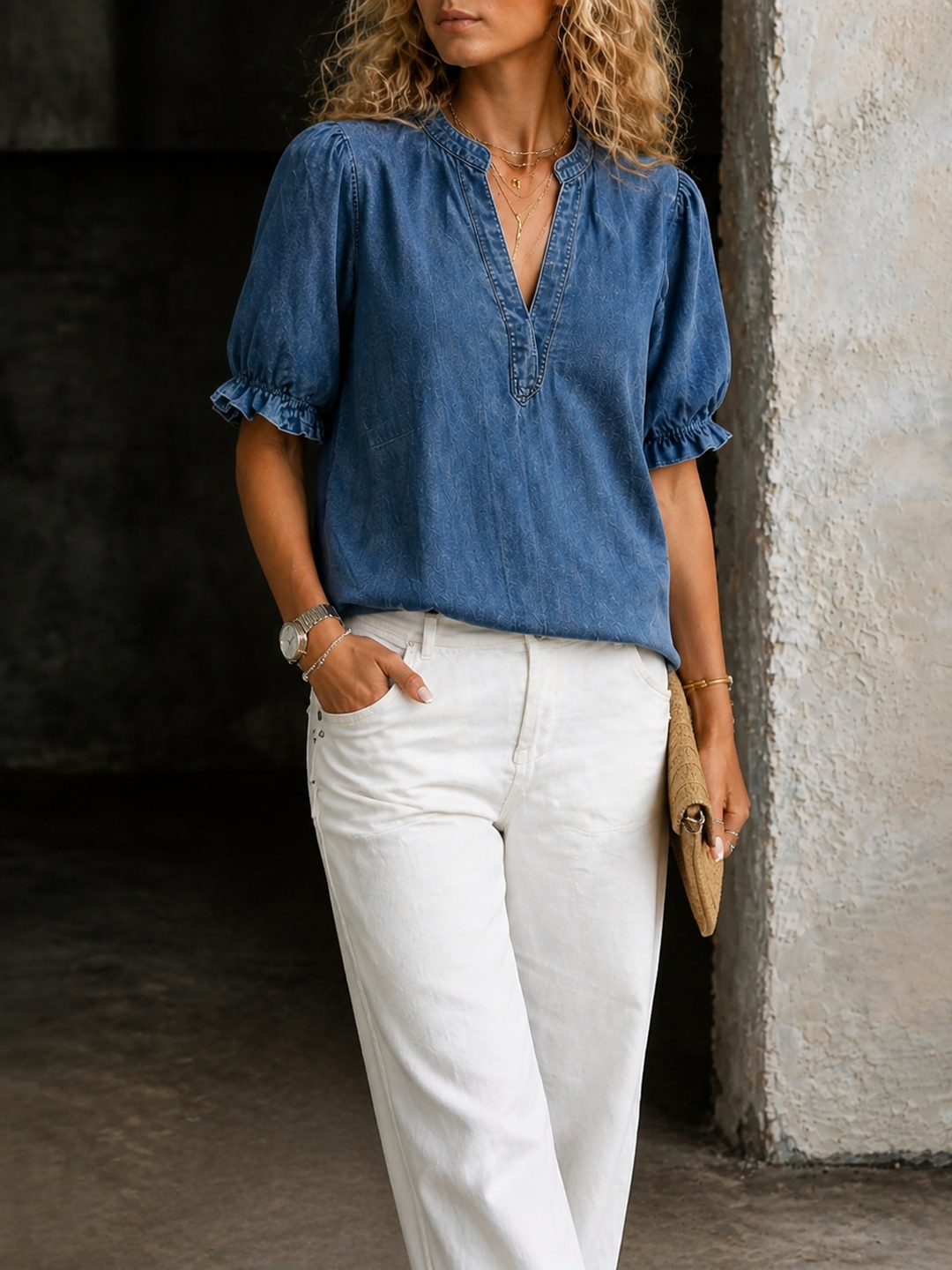 Ashley | Essentiel en Denim Vintage à Col V