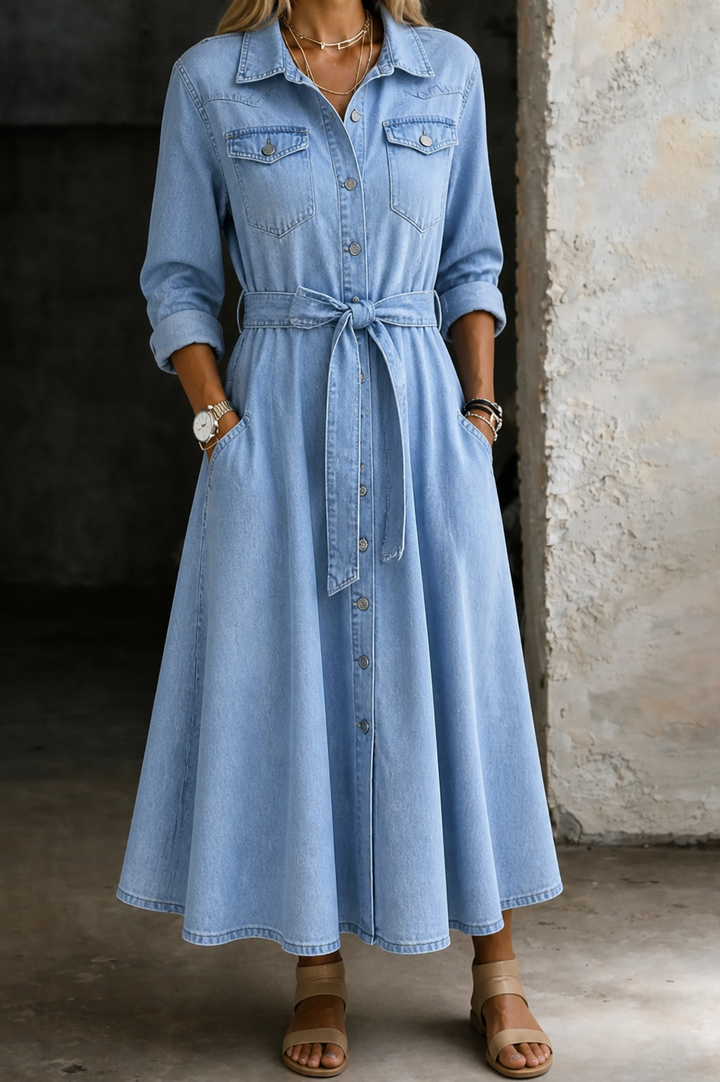 Luna | Robe en Denim à Manches Longues