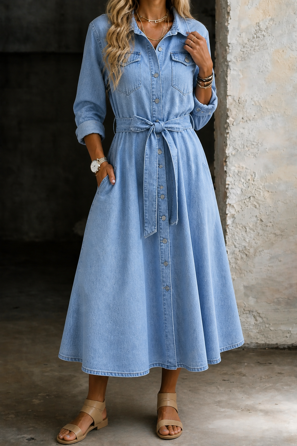 Luna | Robe en Denim à Manches Longues