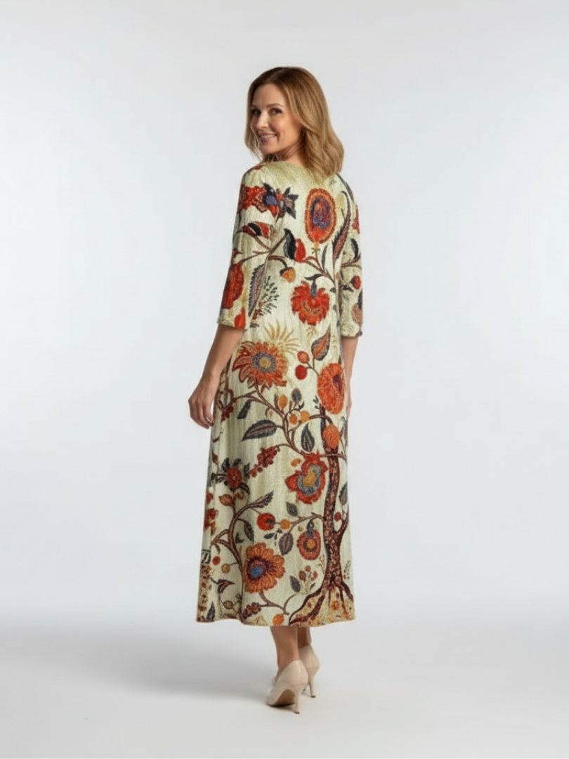 CORISANDE | ROBE MIDI FLEURIE À COL EN V ET MANCHES LONGUES