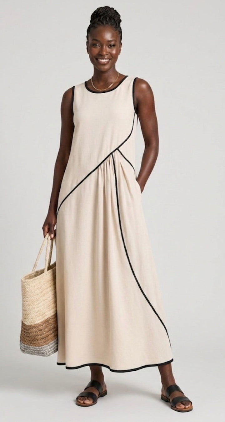Soleia | Robe Maxi Drapée Sans Manches à Col Rond