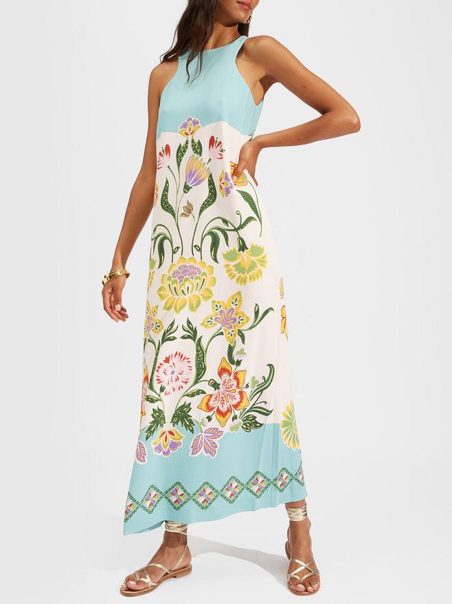 Ava | Robe Midi Sans Manches à Imprimé Floral Resort Sunshine