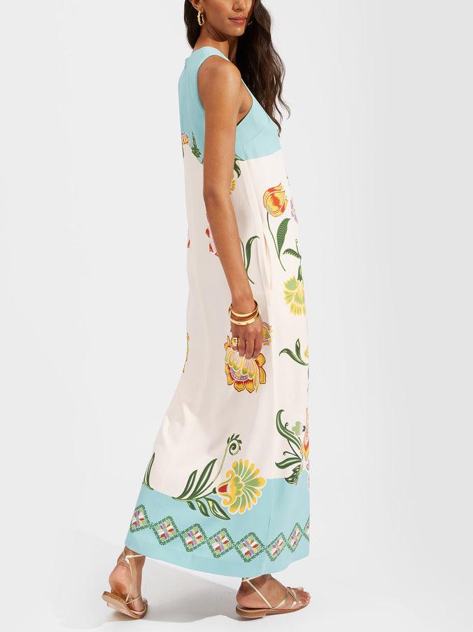 Ava | Robe Midi Sans Manches à Imprimé Floral Resort Sunshine