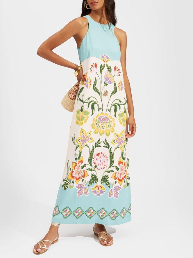 Ava | Robe Midi Sans Manches à Imprimé Floral Resort Sunshine