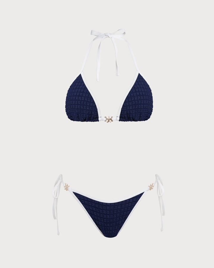 Ensemble de Bikini Halter Contrastant Bleu
