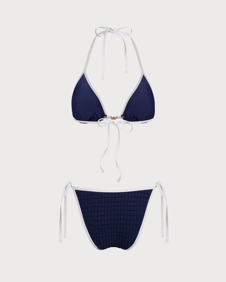 Ensemble de Bikini Halter Contrastant Bleu