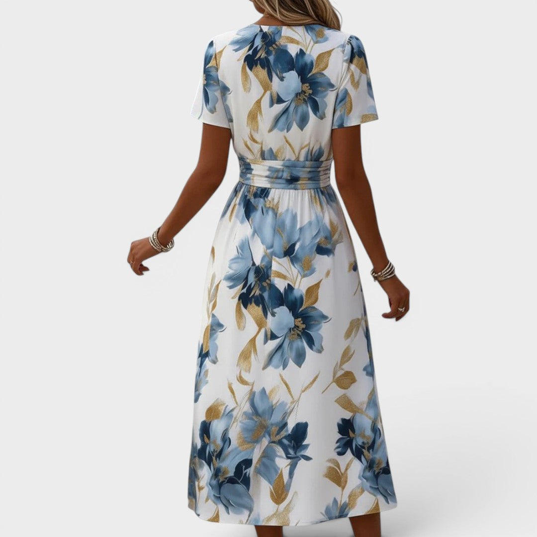 Denise | Robe Midi Évasée à Taille Florale