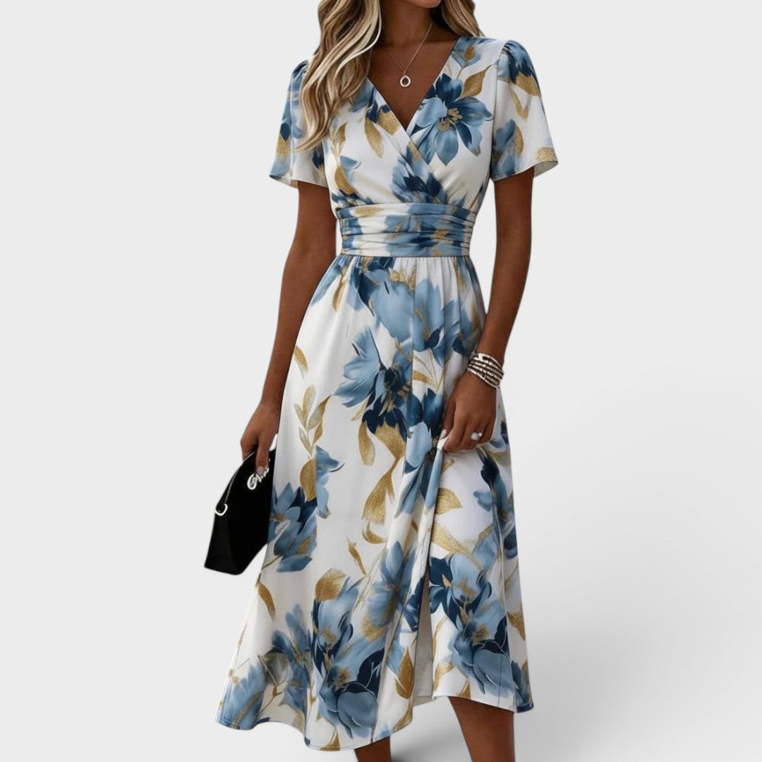 Denise | Robe Midi Évasée à Taille Florale