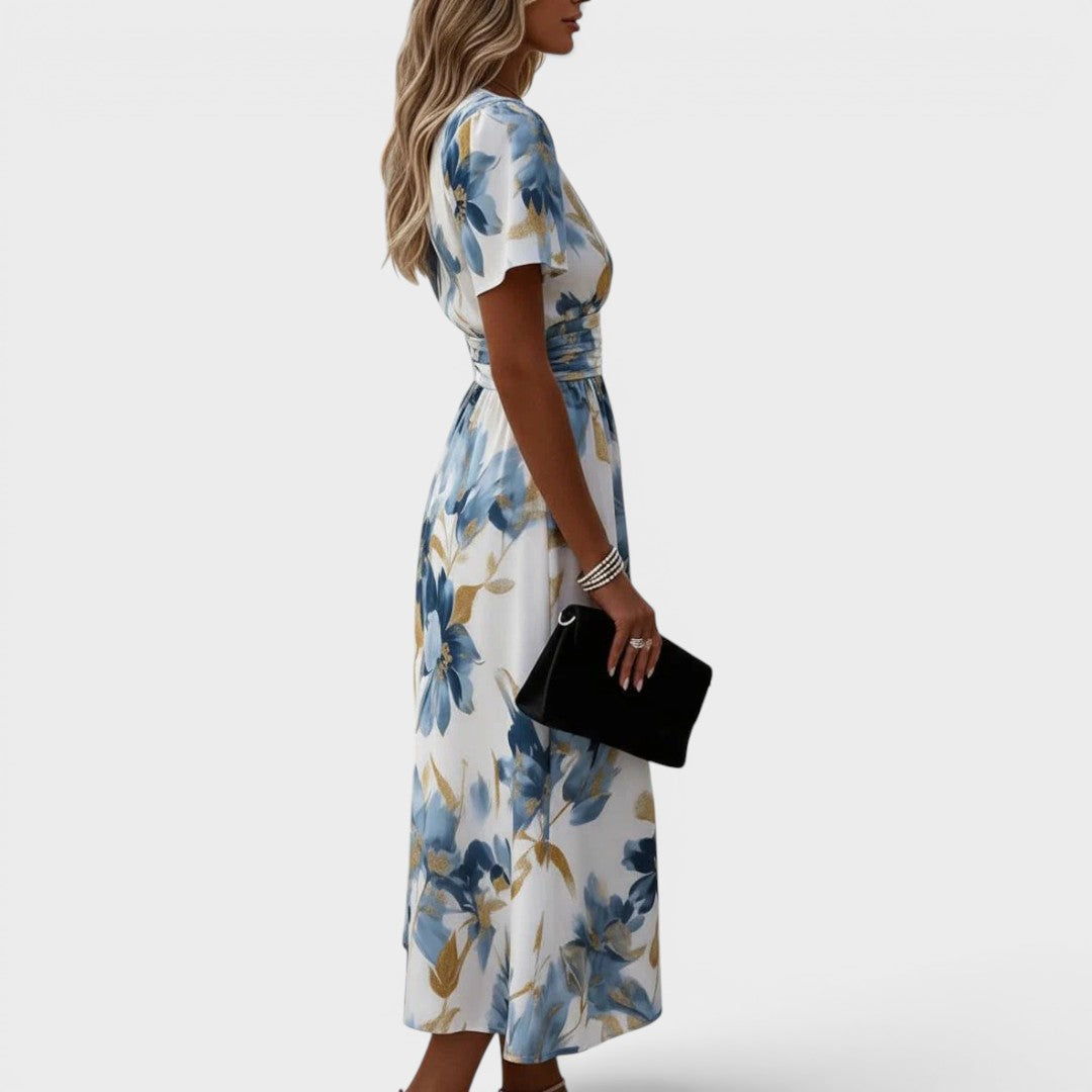 Denise | Robe Midi Évasée à Taille Florale