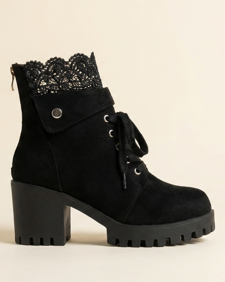 Tania - Bottines en dentelle avec talon épais