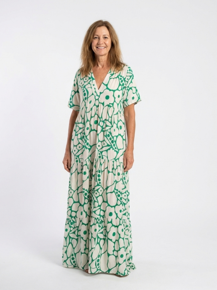 ZULEIKA | ROBE MIDI FLORALE À MANCHES COURTES ET COL EN V