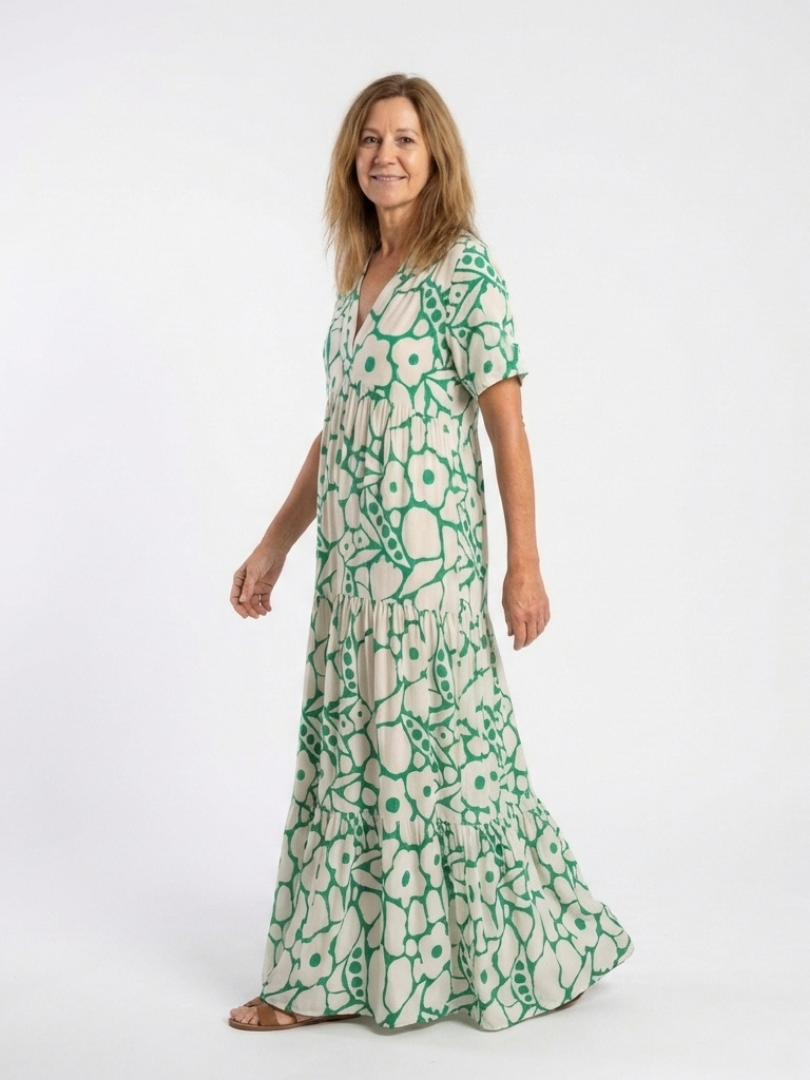 ZULEIKA | ROBE MIDI FLORALE À MANCHES COURTES ET COL EN V