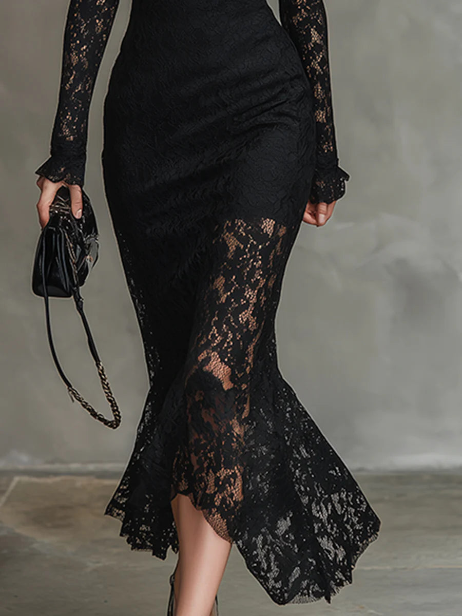 Julia™ | Robe Maxi en Dentelle Noire