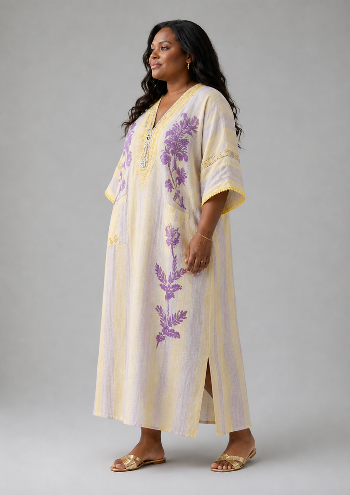 Aurelia | Robe maxi à fleurs à manches mi-longues et décolleté en V