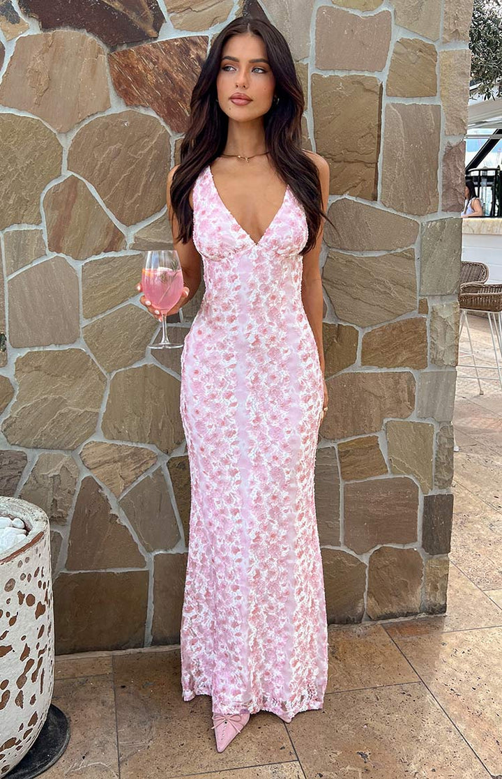 Farida - Robe Maxi en Dentelle Rose