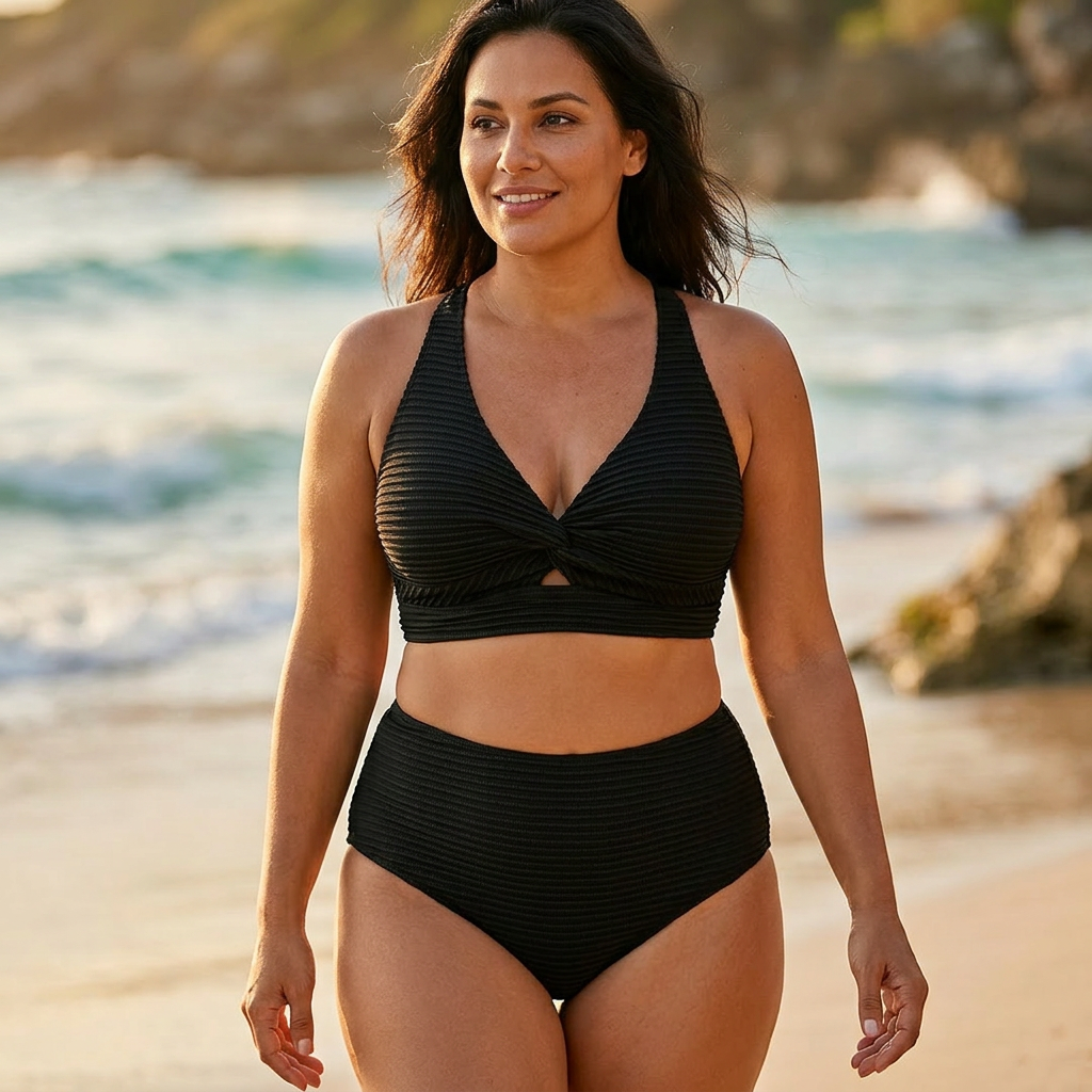 Bikini Taille Haute à Nœud Frontal