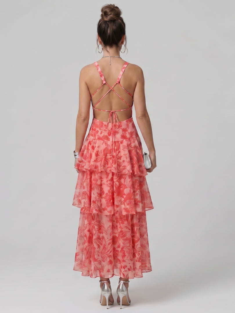 Gala | Robe Midi Sans Manches à Décolleté V Profond avec Motif Peint