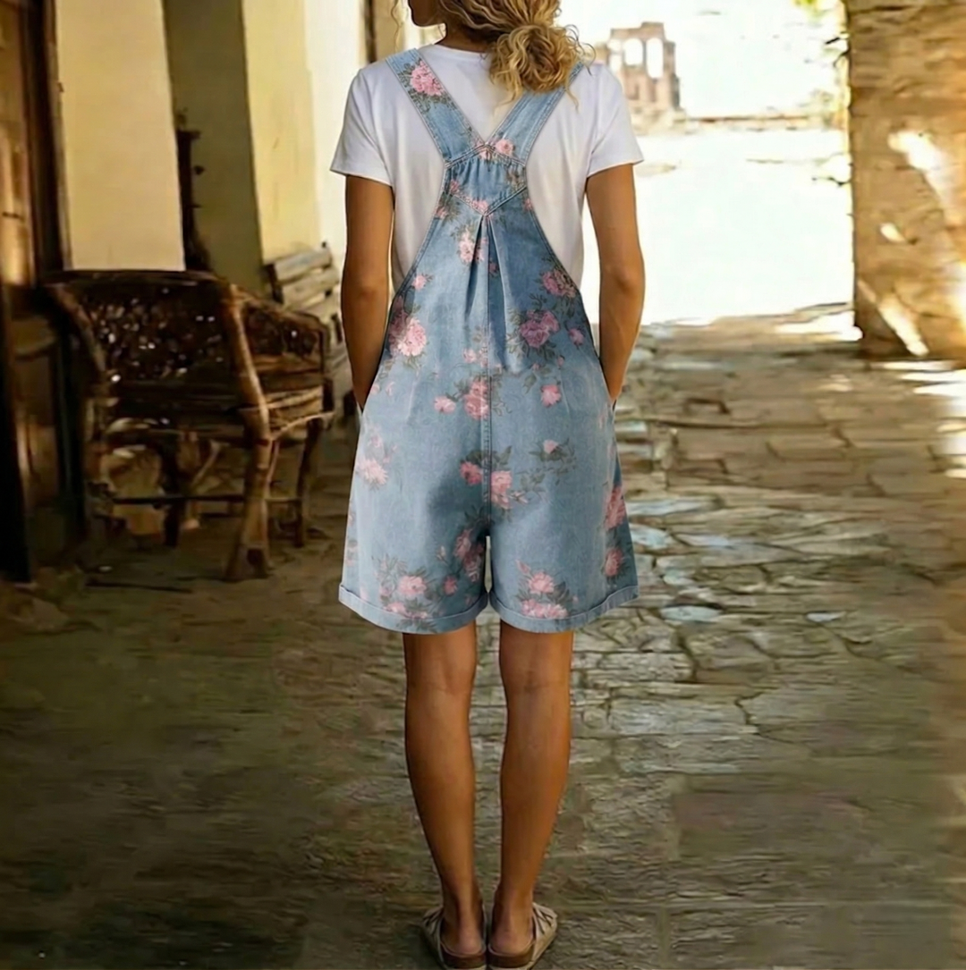 Joan | Salopette florale en denim doux effet coton vintage