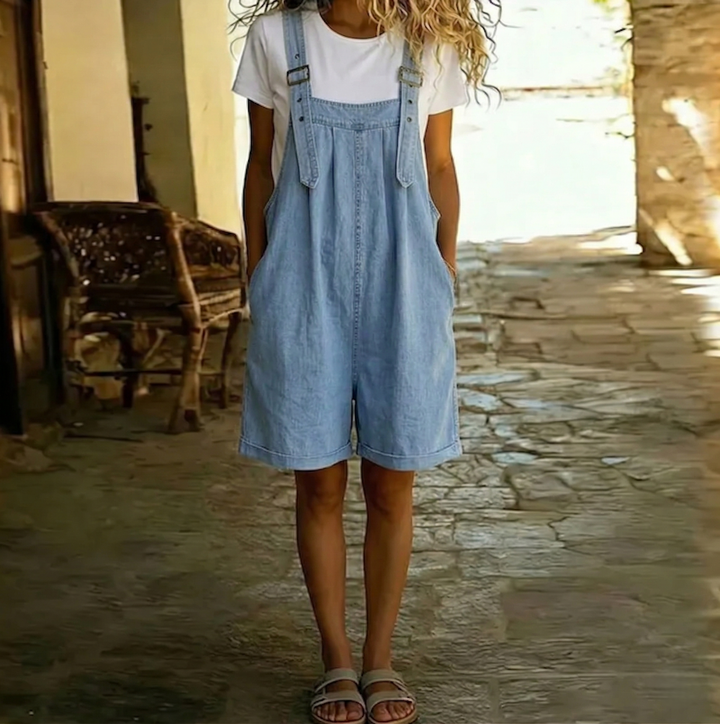 Lily | Salopette en denim doux au fini vintage lavé Bleu clair