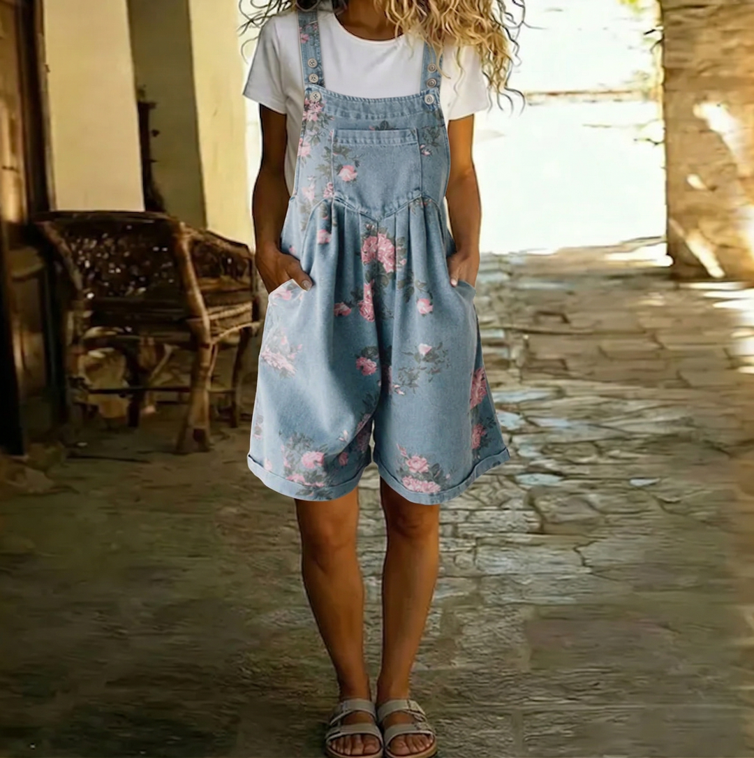Joan | Salopette florale en denim doux effet coton vintage