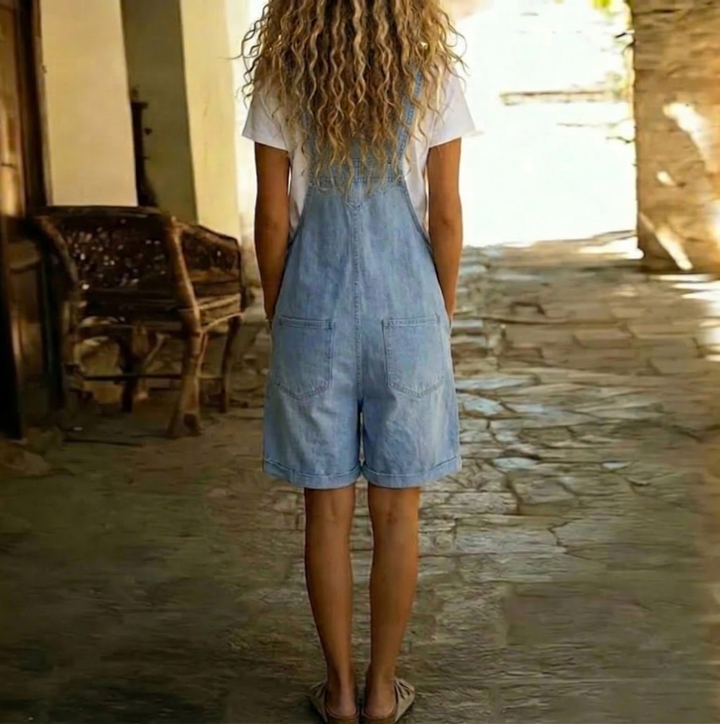 Lily | Salopette en denim doux au fini vintage lavé Bleu clair