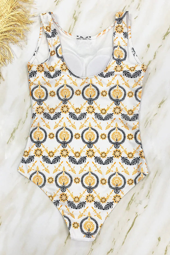 Maillot de Bain Entier avec Imprimé Boho et Col Haut