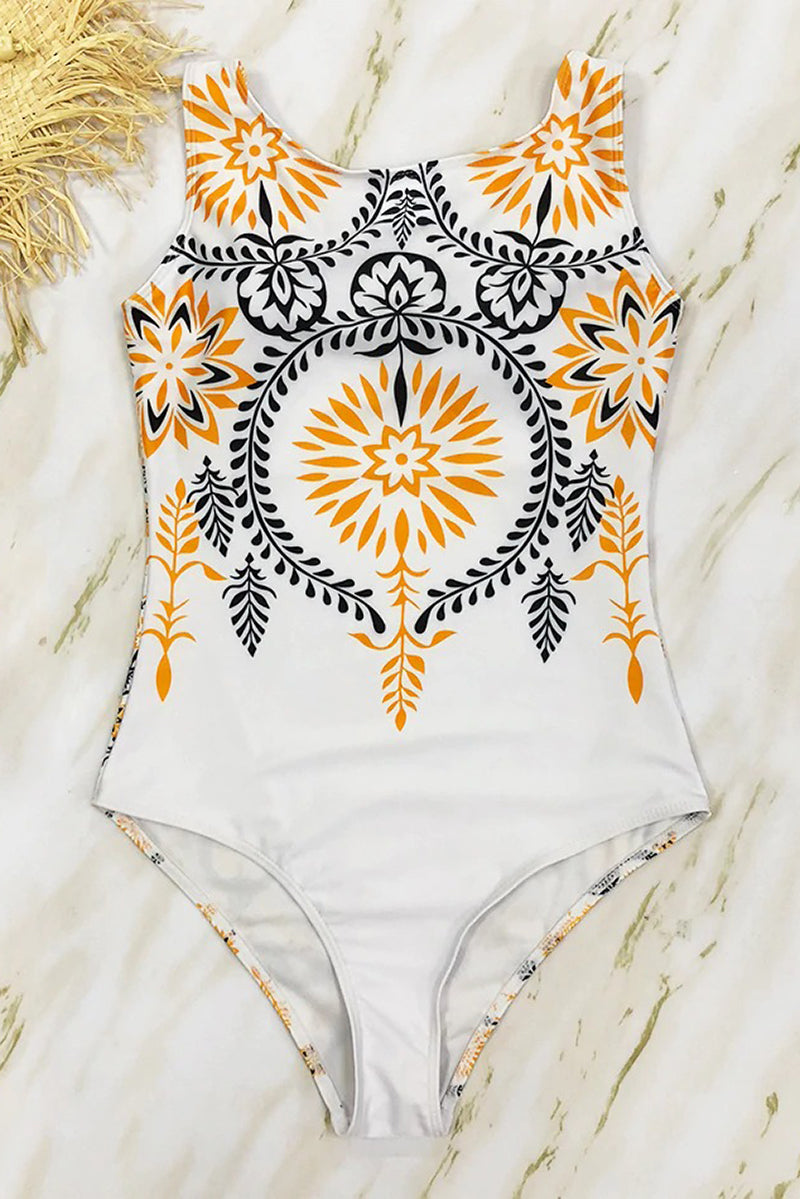 Maillot de Bain Entier avec Imprimé Boho et Col Haut