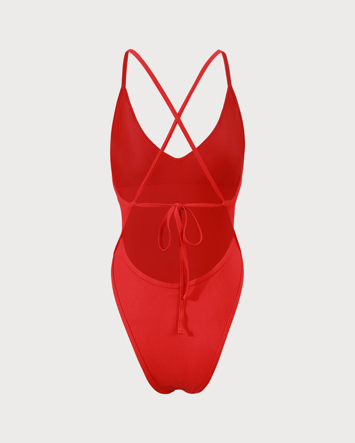Maillot de Bain Une Pièce Rouge à Dos Croisé
